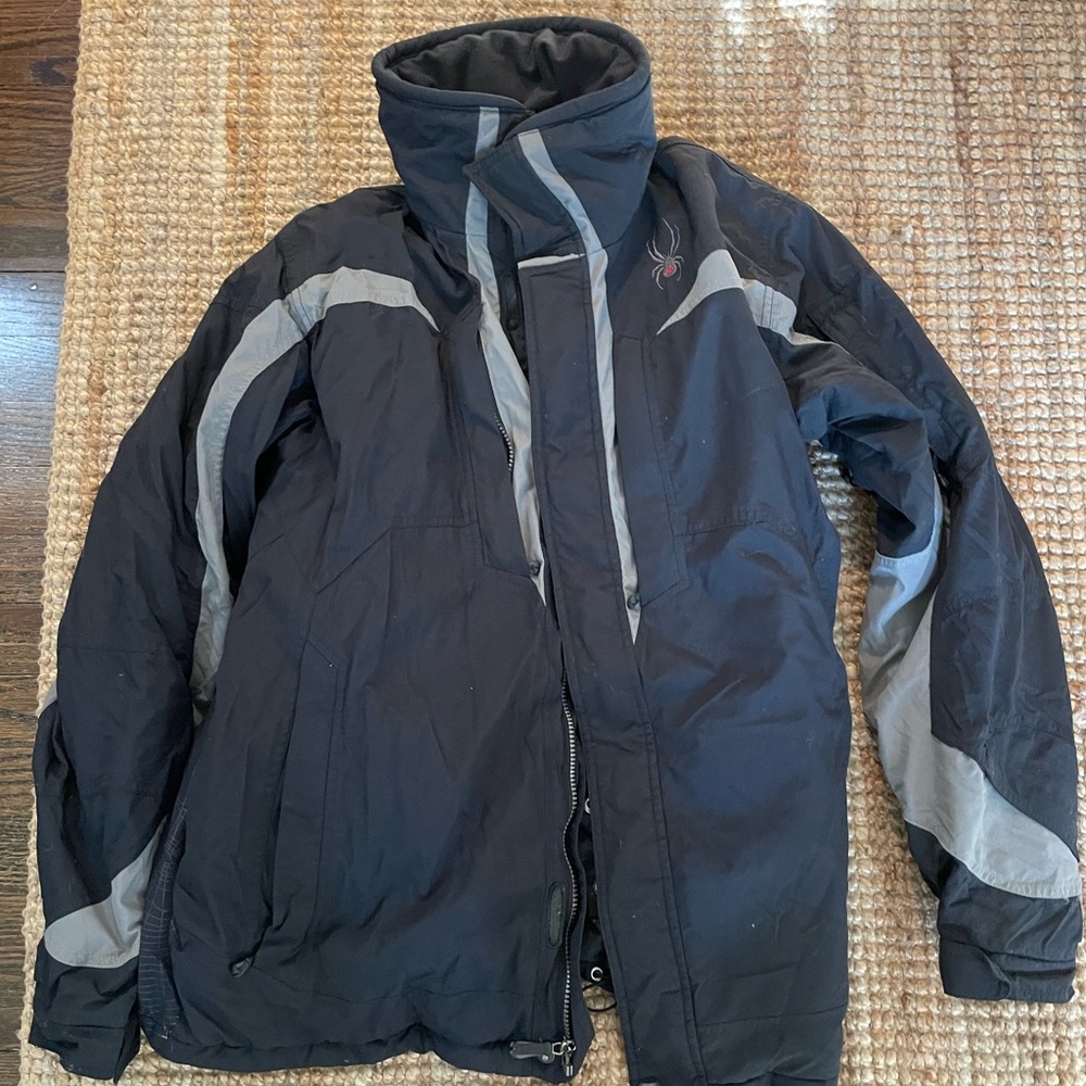 Spyder Mens Large 52 Black Grey Winter Snow Heavy Jacket
